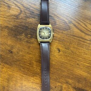Omega Gold and Brown Leather Watch